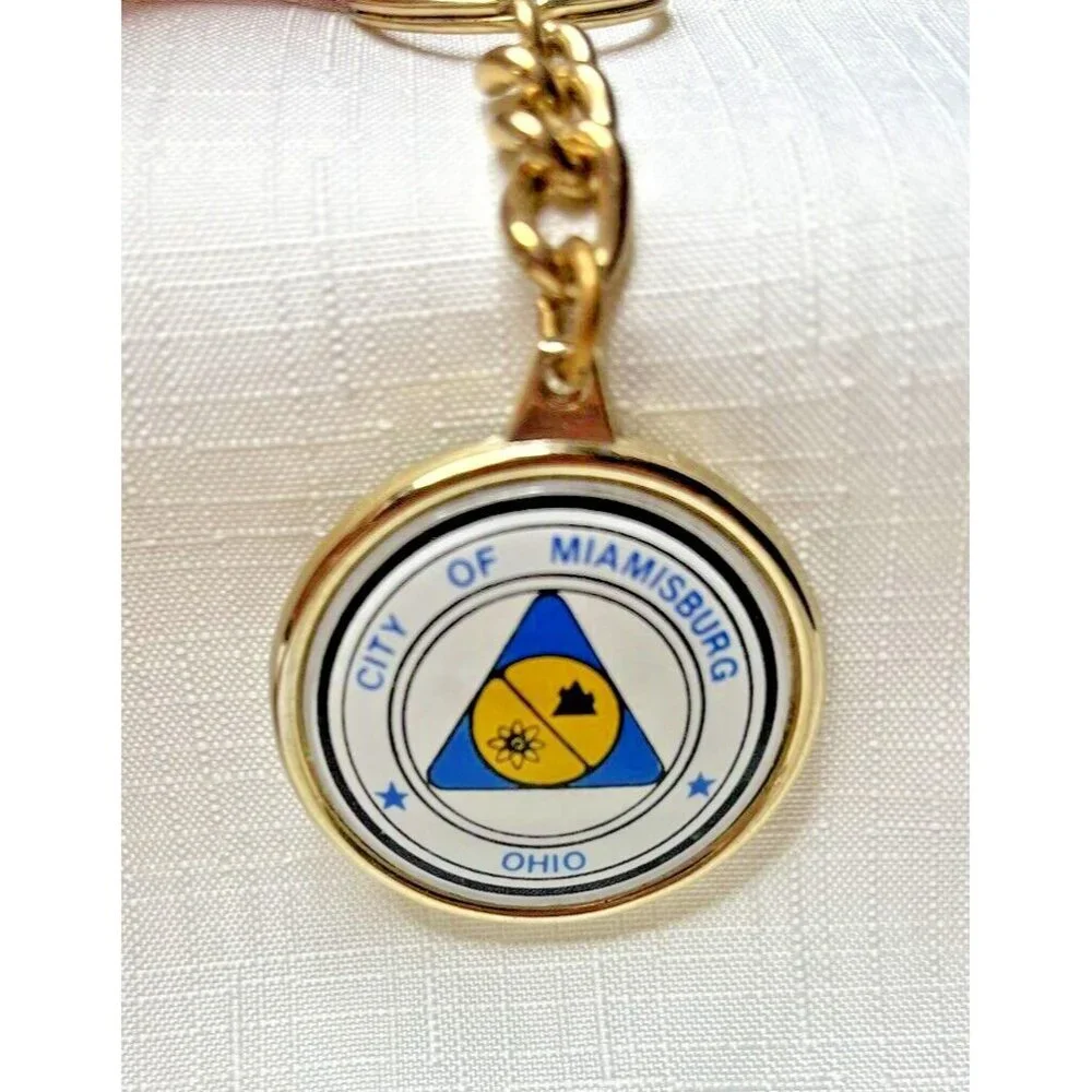 Vtg Miamisburg Ohio Silver Adena Native American Indian Mound Key Ring Chain Fob